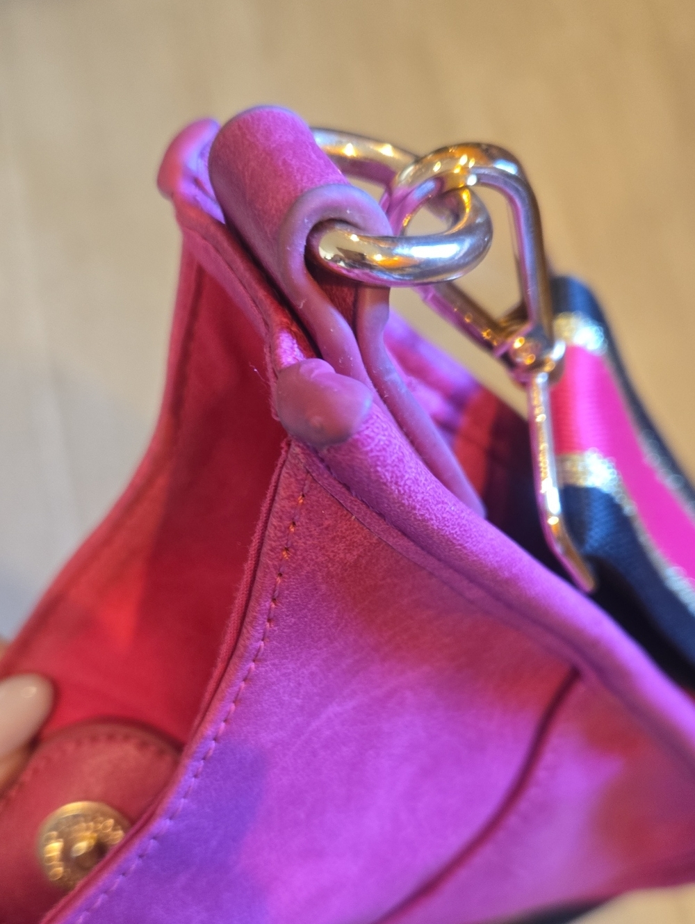 Ahdorned Pink Vegan Leather Crossbody Messenger Bag with Colorblock Strap - Picture 13 of 13